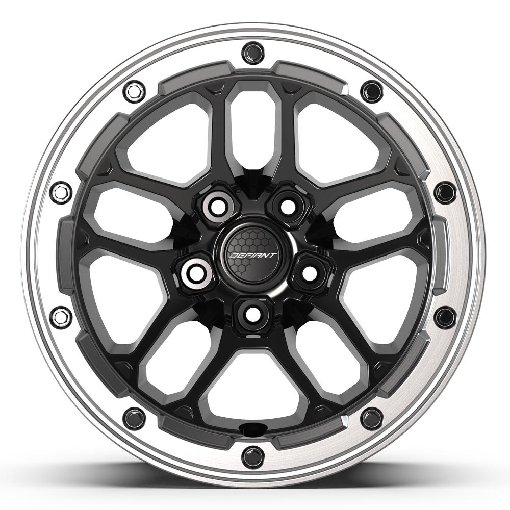 17x8 DEFIANT DF01 Gloss Black with Milled Ring Wheel 5x5 (12mm)
