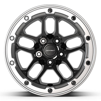 17x8 DEFIANT DF01 Gloss Black with Milled Ring Wheel 5x5 (12mm)