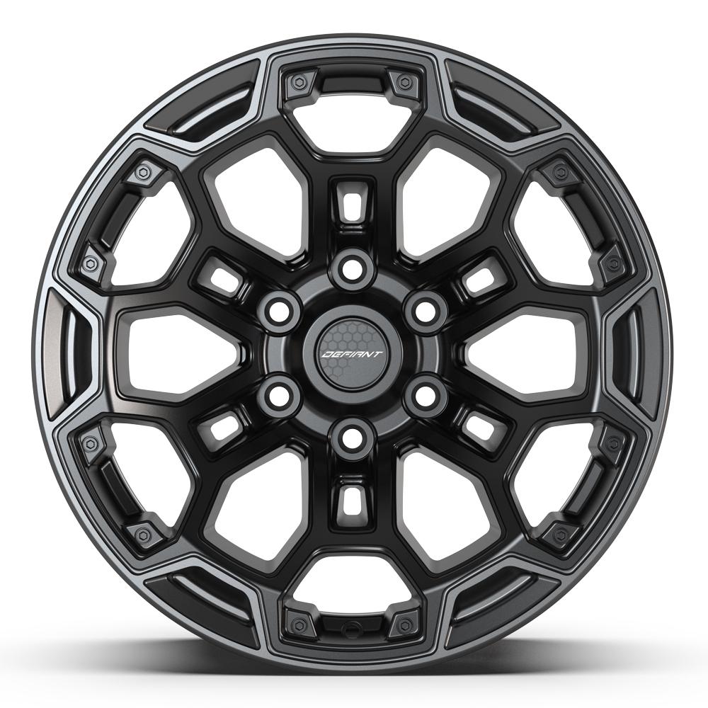 18x9 DEFIANT DF03 Satin Black with Dark Satin Charcoal Wheel 6x5.5 (-12mm)