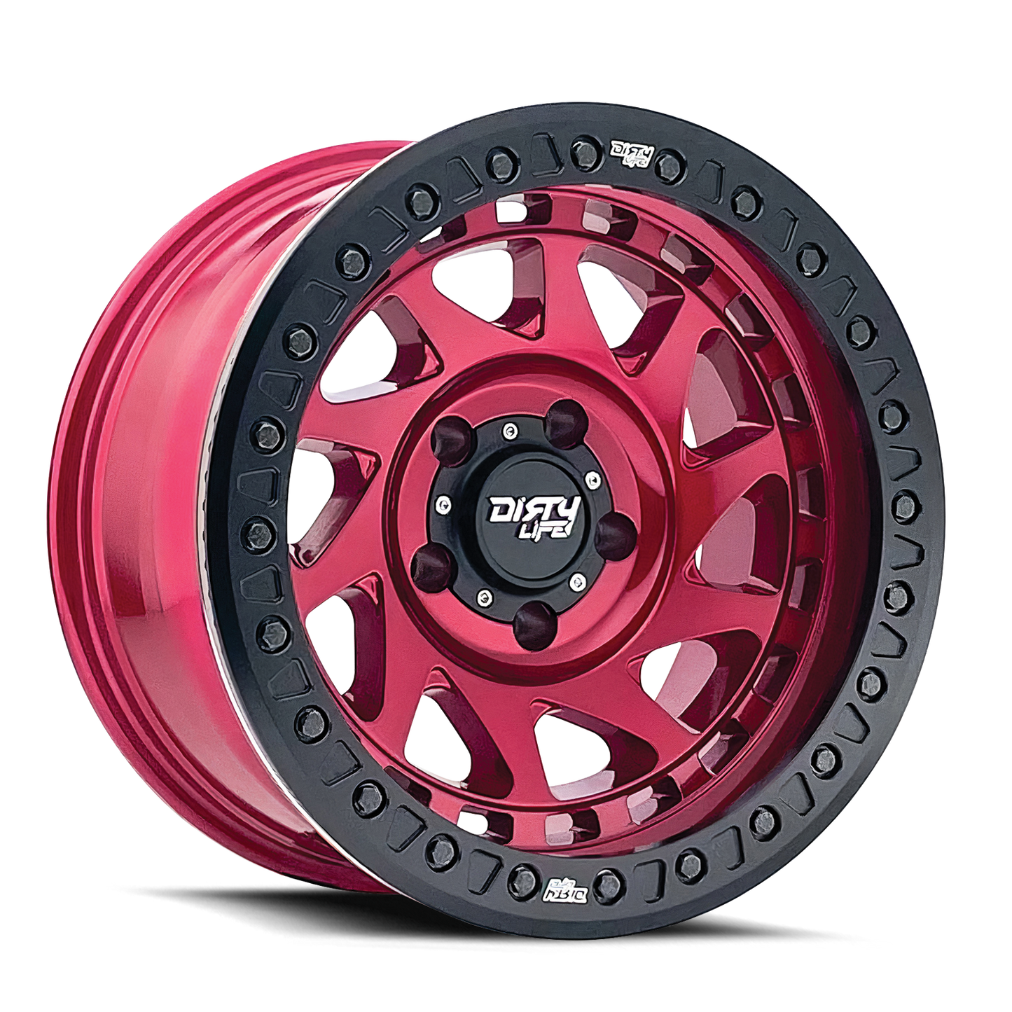17x9 Dirty Life 9313 Enigma Race Crimson Candy Red BEADLOCK Wheel 6x135 (-12mm)