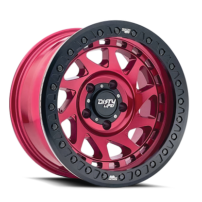 17x9 Dirty Life 9313 Enigma Race Crimson Candy Red BEADLOCK Wheel 6x135 (-12mm)