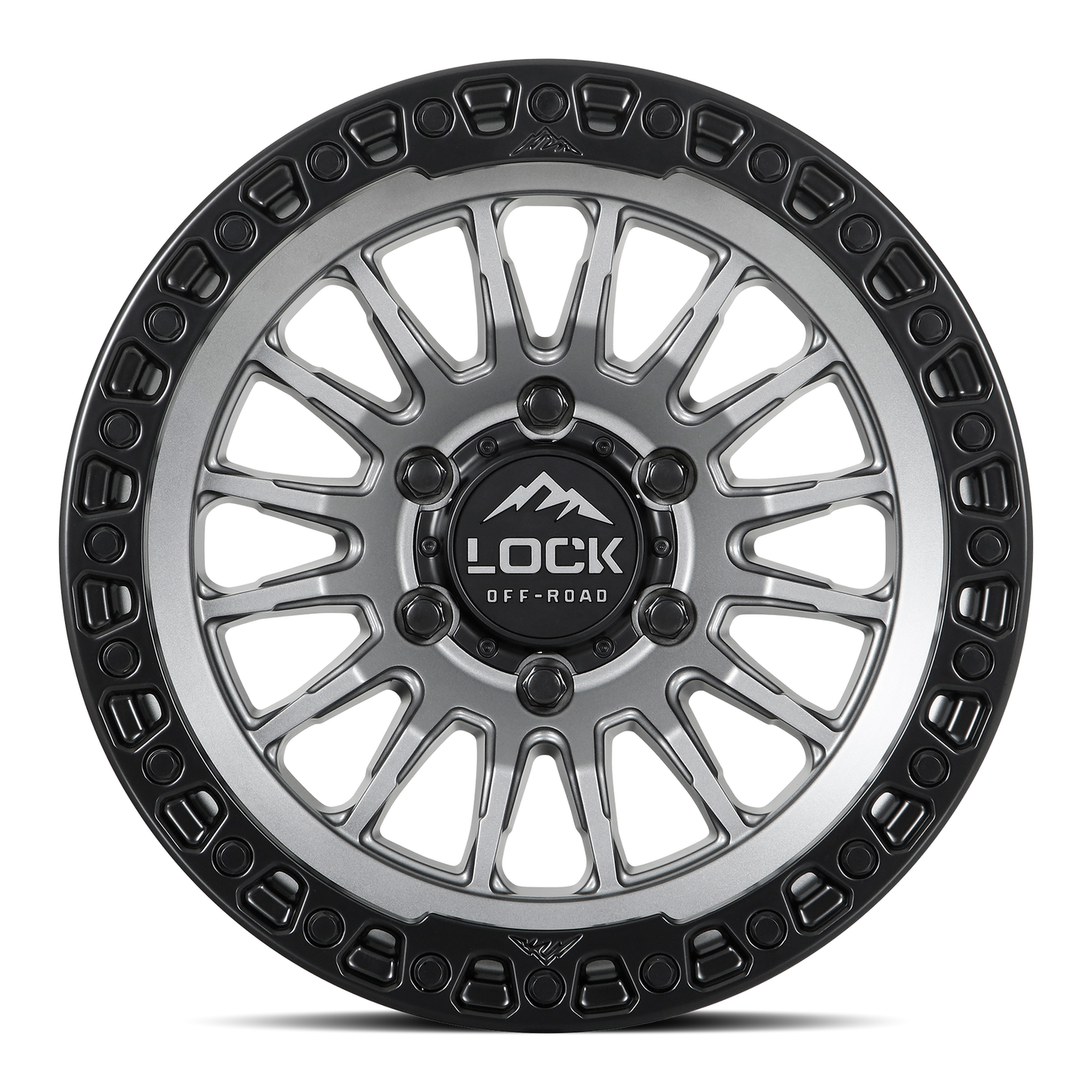 17x8.5 Lock Off-Road Grit Matte Grey With Matte Black Ring Wheel 6x5.5 (25mm)