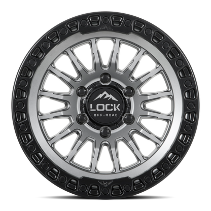 17x8.5 Lock Off-Road Grit Matte Grey With Matte Black Ring Wheel 6x5.5 (25mm)