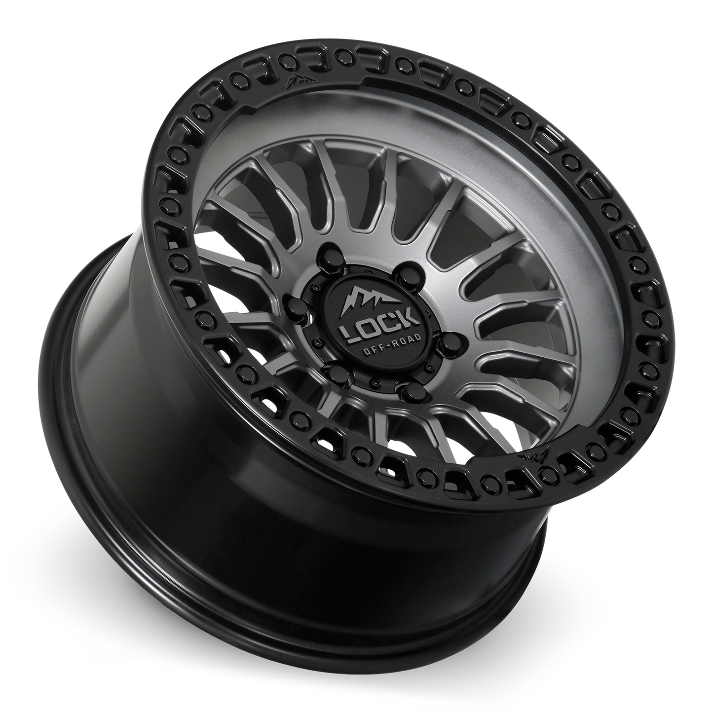 17x8.5 Lock Off-Road Grit Matte Grey With Matte Black Ring Wheel 6x5.5 (25mm)
