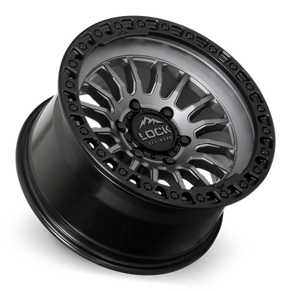 17x8.5 Lock Off-Road Grit Matte Grey With Matte Black Ring Wheel 6x5.5 (25mm)