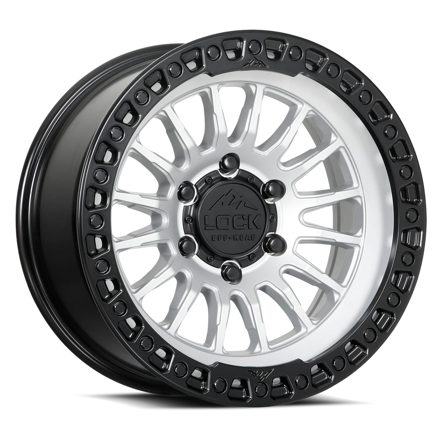 17x8.5 Lock Off-Road Grit Matte Silver With Matte Black Ring Wheel 6x5.5 (25mm)
