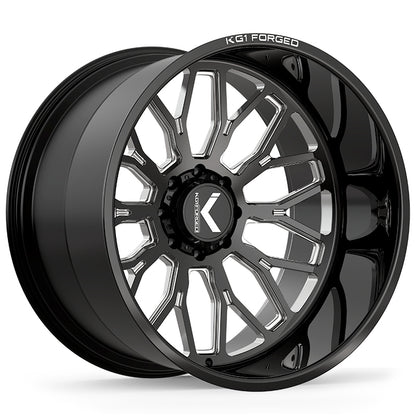 24x14 KG1 KC019 Jacked Gloss Black Premium Milled FORGED Wheel 8x180 (-76mm)