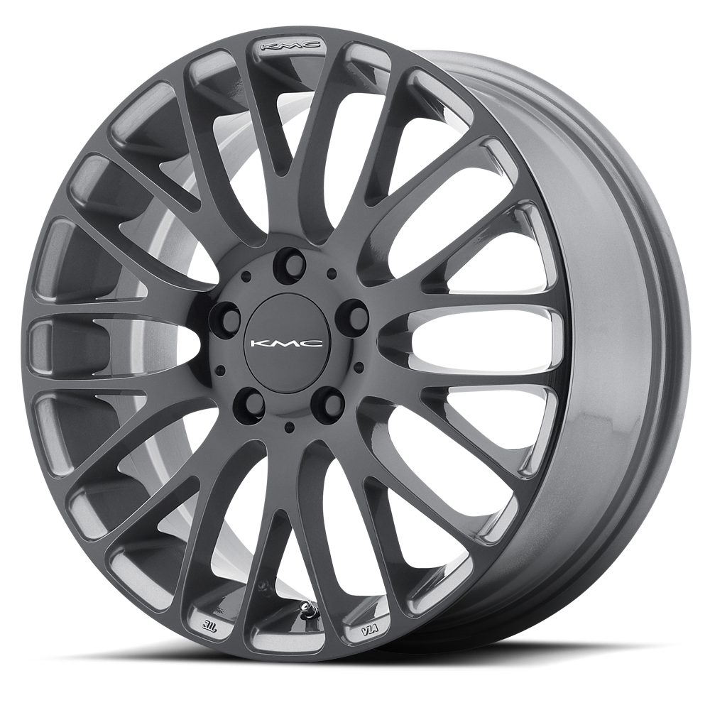 18x8 KMC KM693 Pearl Gray W/ Gloss Black Face Wheel 5x120 (40mm)
