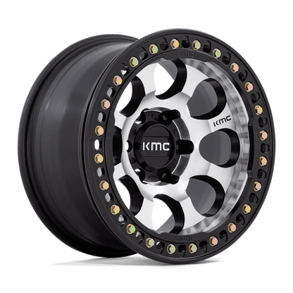 17x8.5 KMC KM237 Riot Machined Face Satin W/ Black BEADLOCK Wheel 6x5.5 (0mm)