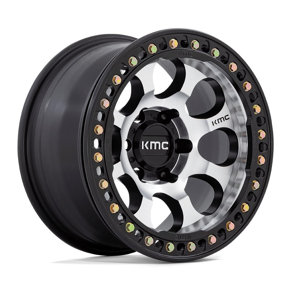 17x8.5 KMC KM237 Riot Machined Face Satin W/ Black BEADLOCK Wheel 5x5 (0mm)