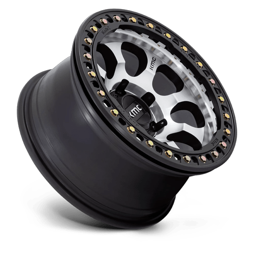 17x8.5 KMC KM237 Riot Machined Face Satin W/ Black BEADLOCK Wheel 5x5 (0mm)