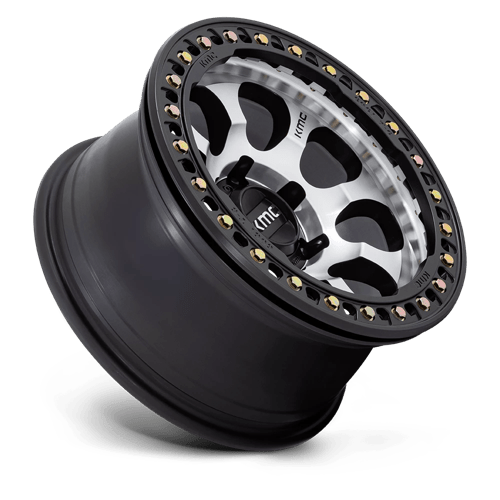 17x8.5 KMC KM237 Riot Machined Face Satin W/ Black BEADLOCK Wheel 6x5.5 (0mm)