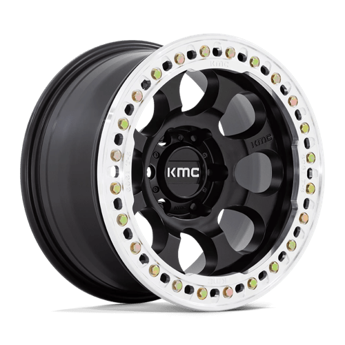 17x8.5 KMC KM237 Riot Satin Black With Machined Ring BEADLOCK Wheel 6x5.5 (0mm)