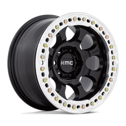 17x8.5 KMC KM237 Riot Satin Black With Machined Ring BEADLOCK Wheel 6x135 (0mm)