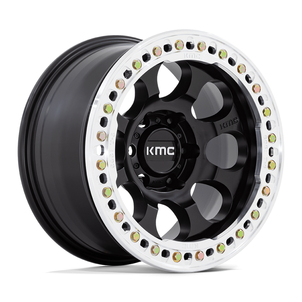 17x8.5 KMC KM237 Riot Satin Black With Machined Ring BEADLOCK Wheel 5x5 (0mm)