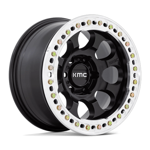17x8.5 KMC KM237 Riot Satin Black With Machined Ring BEADLOCK Wheel 5x5 (0mm)