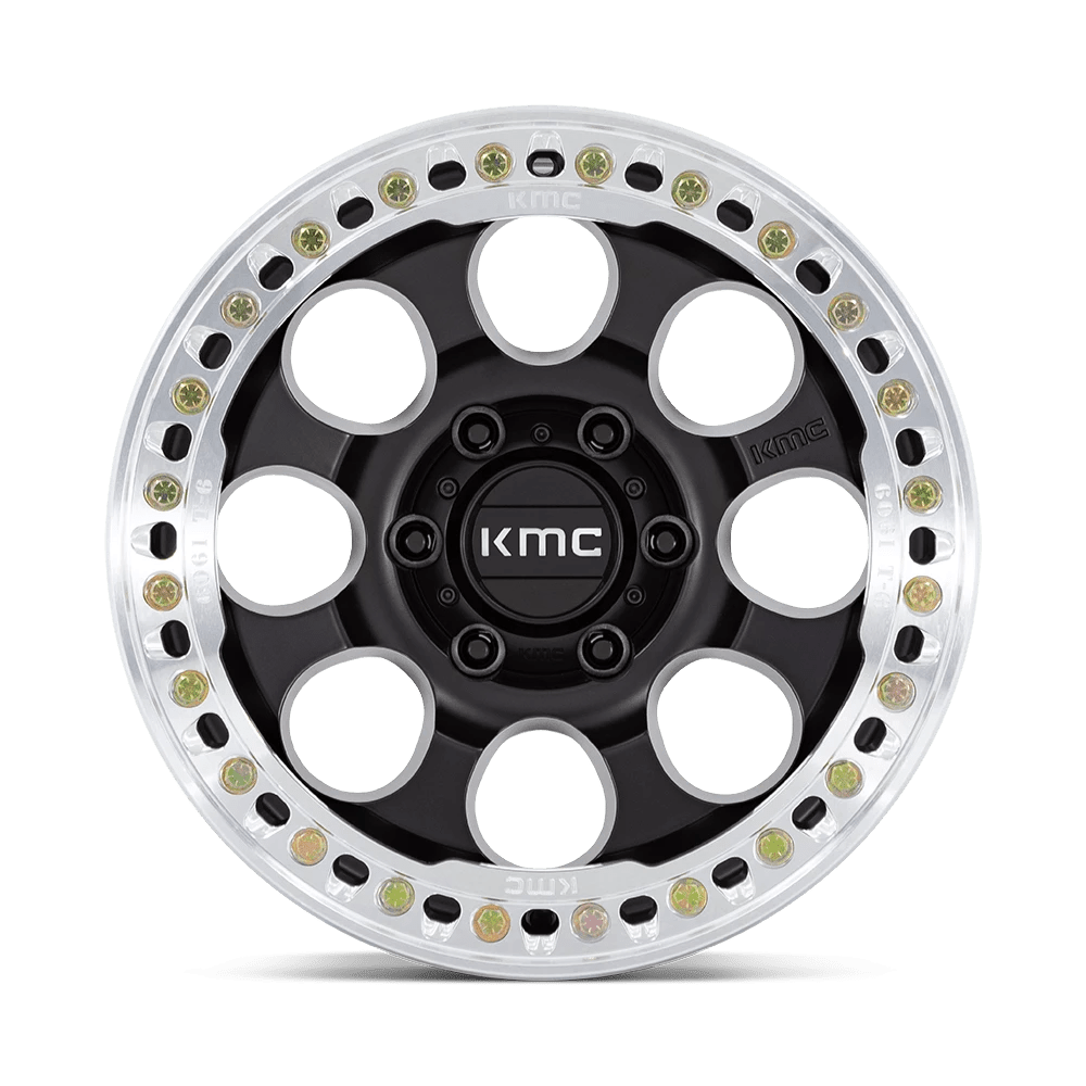 17x9 KMC KM237 Riot BEADLOCK Satin Black W/Mach Ring Wheel 5/6 Lug Blank (-12mm)