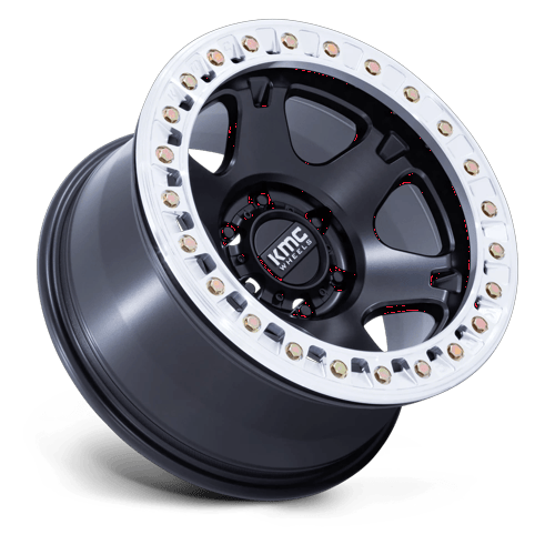 17x9 KMC KM238 VI BEADLOCK Satin Black W/ Machined Ring Wheel 5x5 (-12mm)