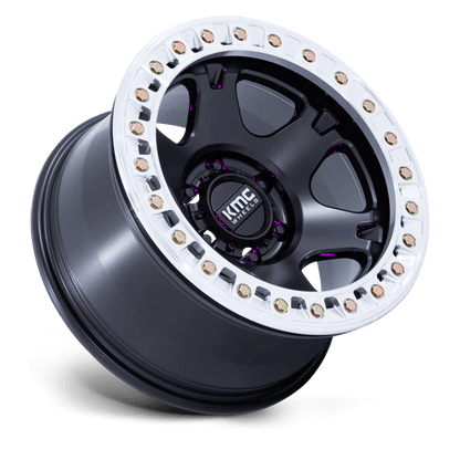 17x9 KMC KM238 VI Satin Black W/ Machined Ring BEADLOCK Wheel 5x5 (-38mm)