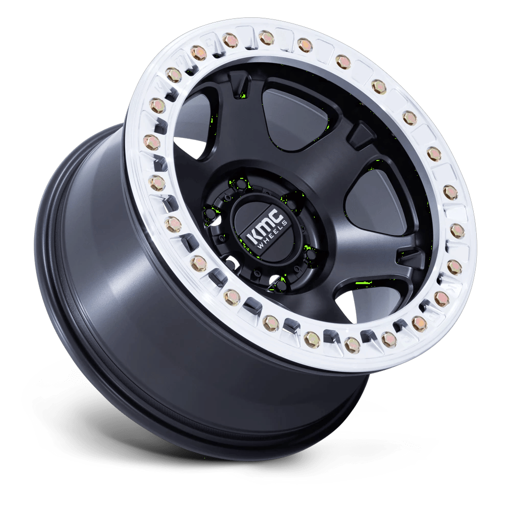 17x9 KMC KM238 VI Satin Black W/ Machined Ring BEADLOCK Wheel 5x5 (-38mm)