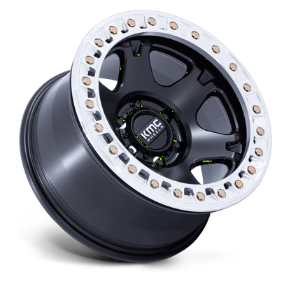 17x9 KMC KM238 VI Satin Black W/ Machined Ring BEADLOCK Wheel 5x5 (-38mm)