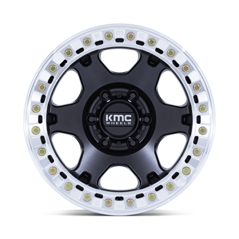 17x9 KMC KM238 VI Satin Black W/ Machined Ring BEADLOCK Wheel 5x5 (-38mm)