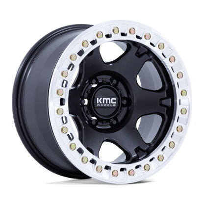17x9 KMC KM238 VI Satin Black W/ Machined Ring BEADLOCK Wheel 6x5.5 (-38mm)