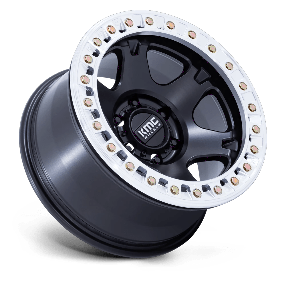 17x9 KMC KM238 VI Satin Black W/ Machined Ring BEADLOCK Wheel 6x5.5 (-38mm)