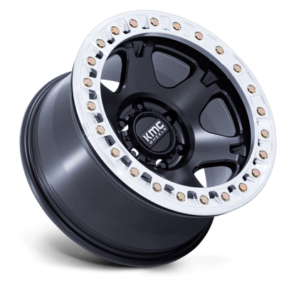 17x9 KMC KM238 VI Satin Black W/ Machined Ring BEADLOCK Wheel 6x5.5 (-38mm)