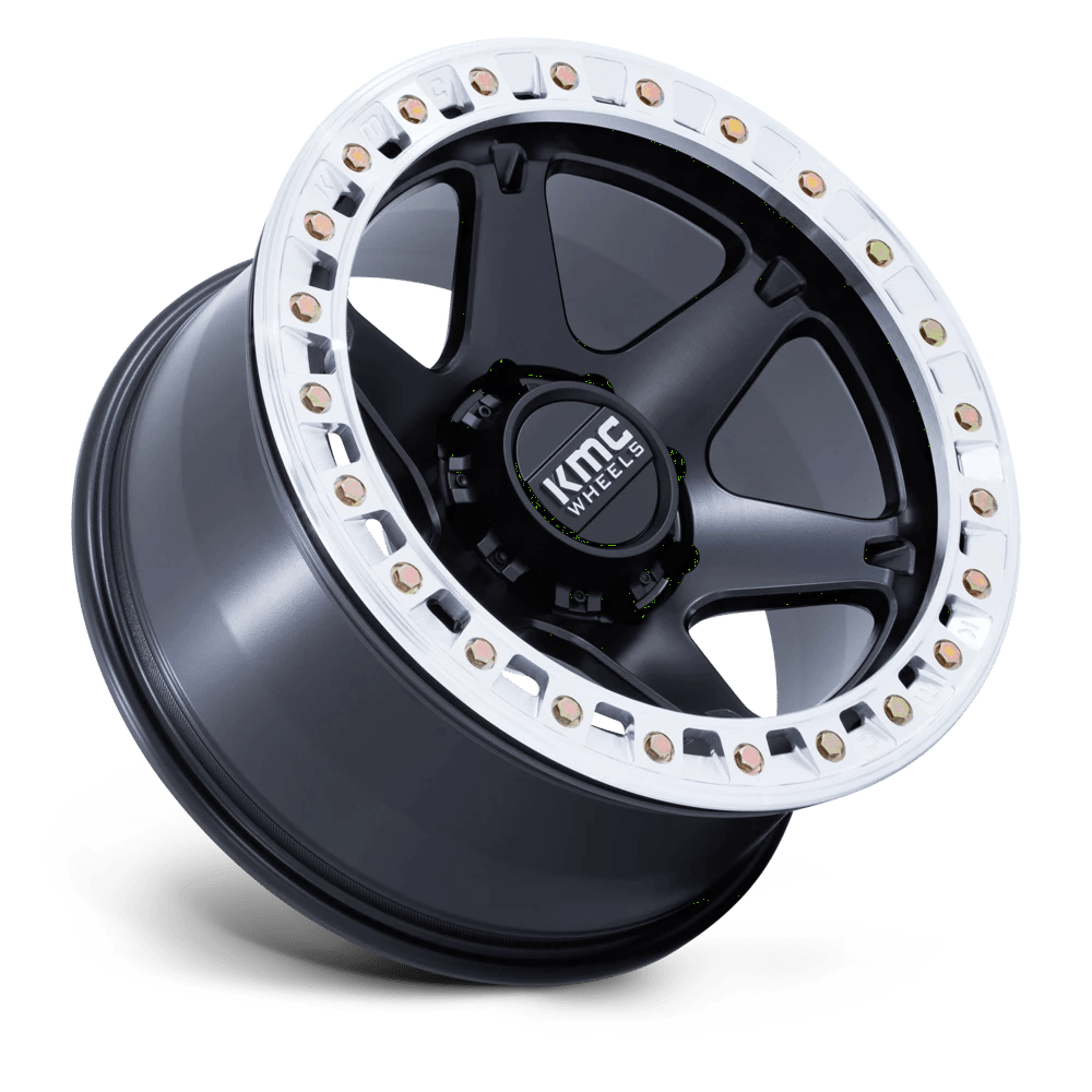20x10 KMC KM238 VI Satin Black W/ Machined Ring BEADLOCK Wheel 5x5 (-48mm)