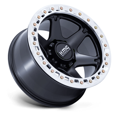 20x10 KMC KM238 VI Satin Black W/ Machined Ring BEADLOCK Wheel 5x5 (-48mm)
