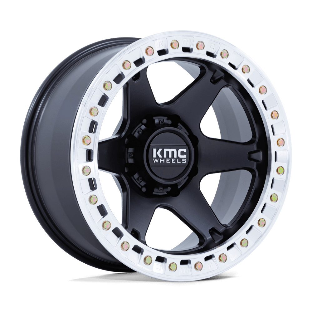20x10 KMC KM238 VI BEADLOCK Satin Black W/ Machined Ring Wheel 6x5.5 (-48mm)