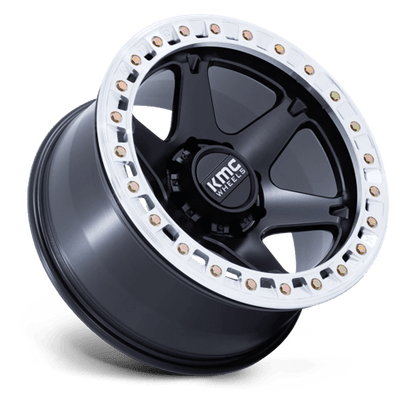 20x10 KMC KM238 VI BEADLOCK Satin Black W/ Machined Ring Wheel 6x5.5 (-48mm)