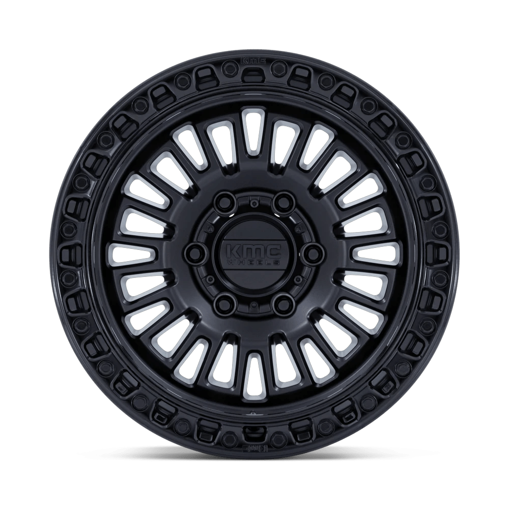 17x8.5 KMC KM554 Aztec Matte Black W/ Gloss Black Lip Wheel 6x4.5 (0mm)