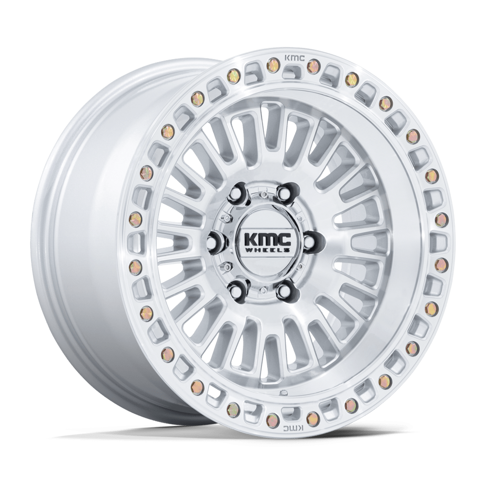 17x8.5 KMC KM554 Aztec Gloss Silver W/ Machined Face Wheel 6x135 (0mm)