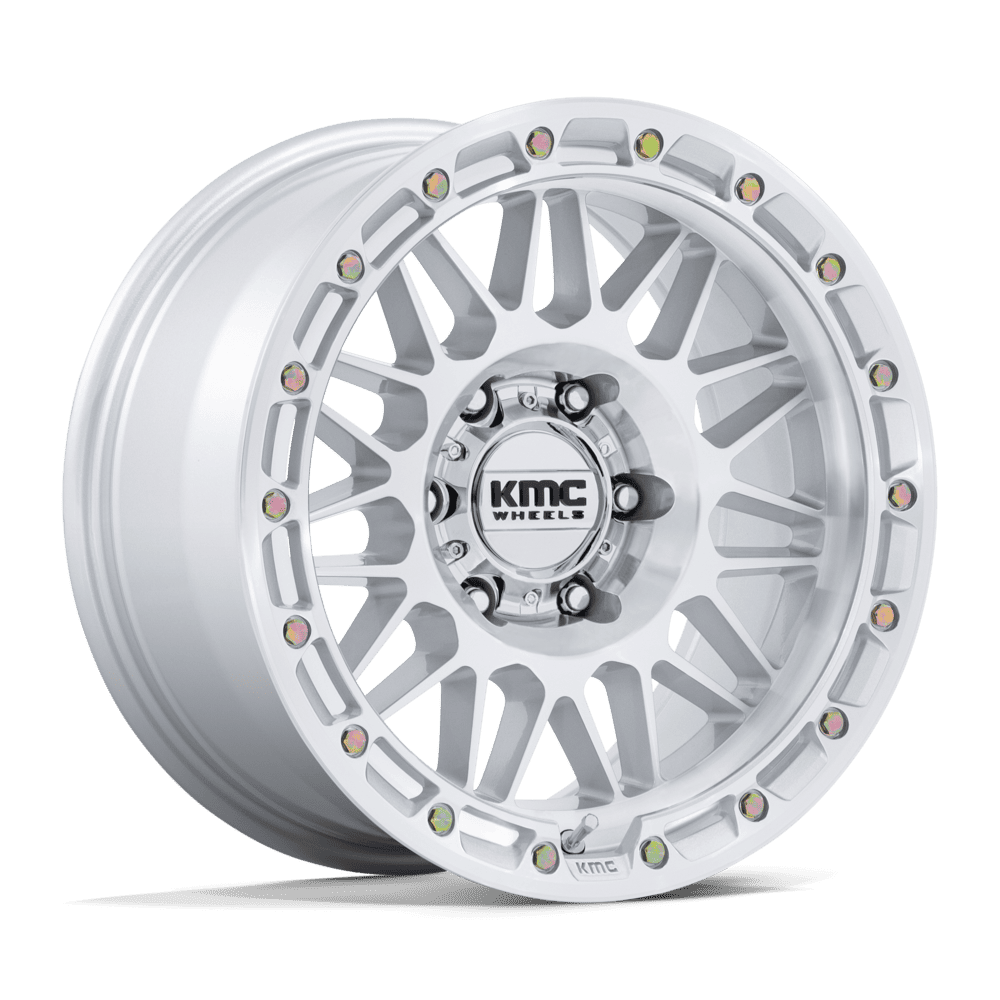 17x8.5 KMC KM555 Attack Gloss Silver W/ Machined Face Wheel 6x5.5 (25mm)