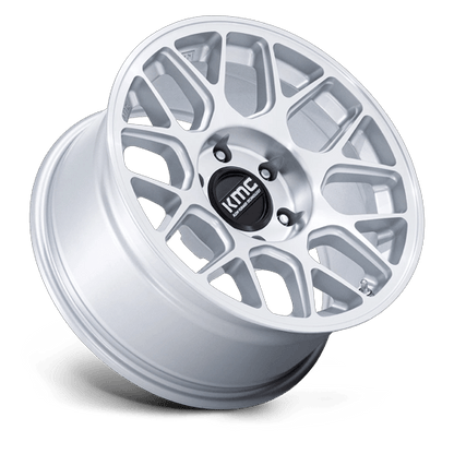 17x8.5 KMC KM730 Hatchet Gloss Silver W/ Machined Face Wheel 6x135 (0mm)