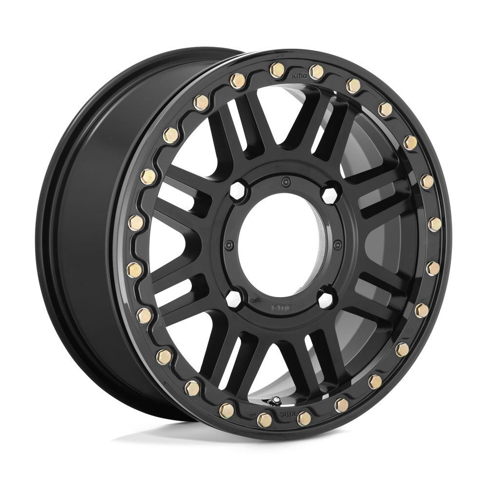 15x6 KMC Powersports KS250 CAGE BL Satin Blk/Gloss Blk Ring Wheel 4x137 (38mm)