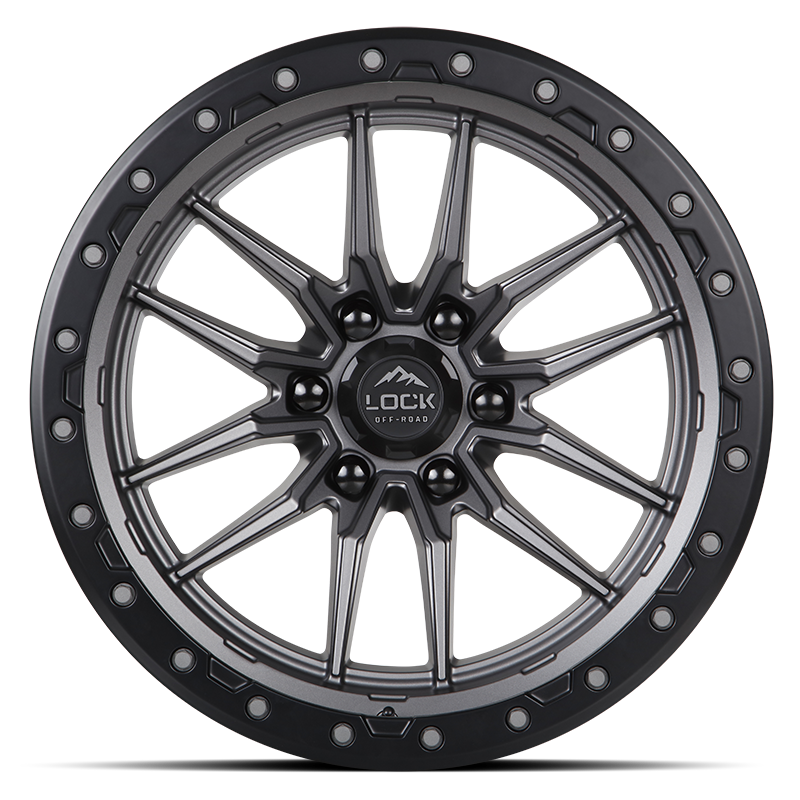 17x9 Lock Off-Road Krawler Matte Grey With Matte Black Ring Wheel 6x5.5 (1mm)