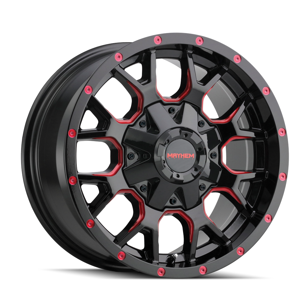 18x9 Mayhem Warrior Black W/PRISM Red Wheel 8x180 (18mm)