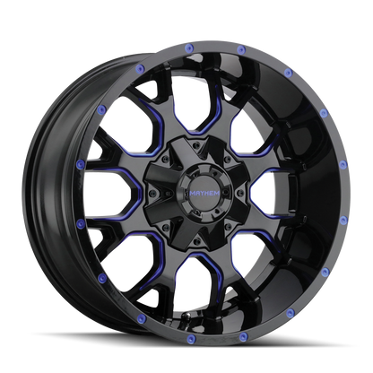 20x9 Mayhem 8015 Warrior Gloss Black Milled Prism Blue Wheel 8x6.5 (0mm)
