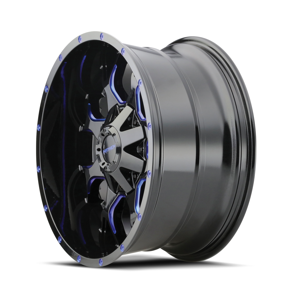 20x9 Mayhem 8015 Warrior Gloss Black Milled Prism Blue Wheel 8x6.5 (0mm)
