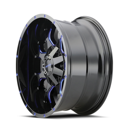 20x9 Mayhem 8015 Warrior Gloss Black Milled Prism Blue Wheel 8x6.5 (0mm)