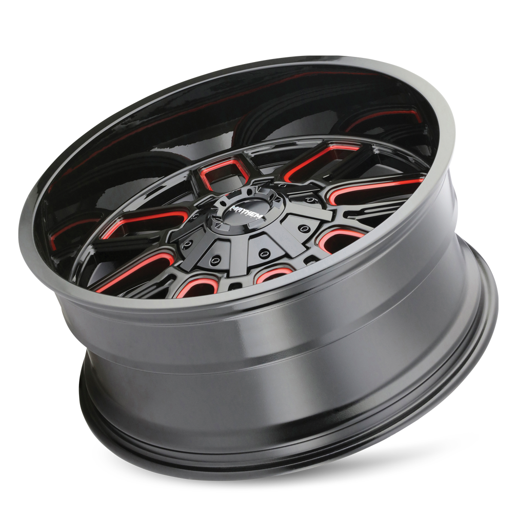 18x9 Mayhem 8107 Cogent Gloss Black Milled Prism Red Wheel 8x170 (0mm)