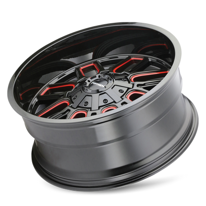 18x9 Mayhem 8107 Cogent Gloss Black Milled Prism Red Wheel 8x6.5 (0mm)