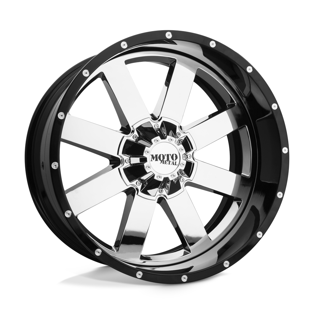 20x10 Moto Metal MO200 Chrome Center Gloss Blk Mill Lip Wheel 5x5 (-18mm)