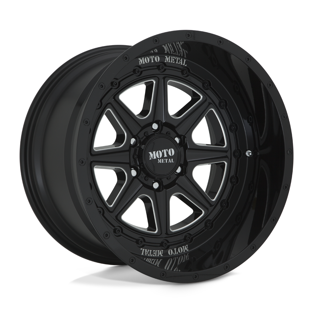 24x12 Moto Metal MO801 PHANTOM Gloss Black Milled Wheel 8x170 (-44mm)