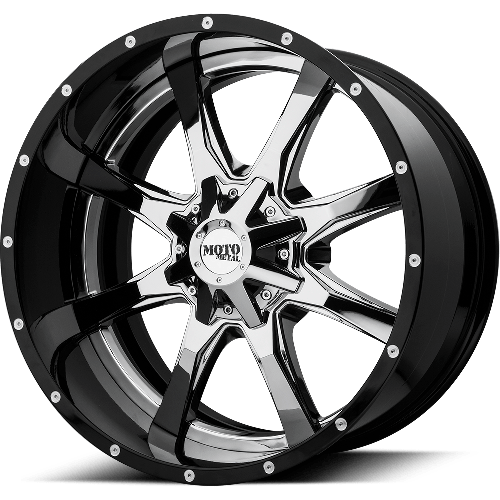 22x12 Moto Metal MO201 Chrome Ctr Gloss Blk Mill Lip Wheel 5x5.5 (-44mm)