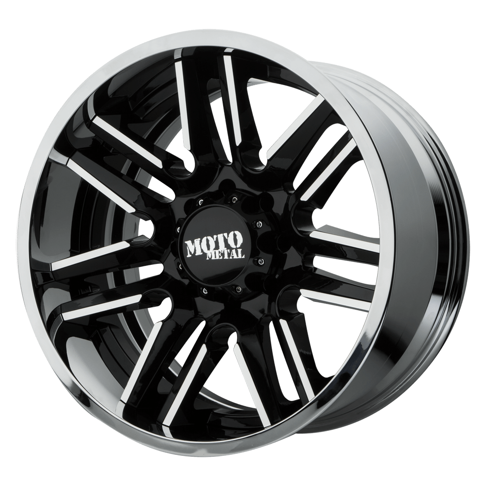 20x12 Moto Metal MO202 Gloss Blk Machined Center Chrome Lip Wheel 5x5.5 (-44mm)