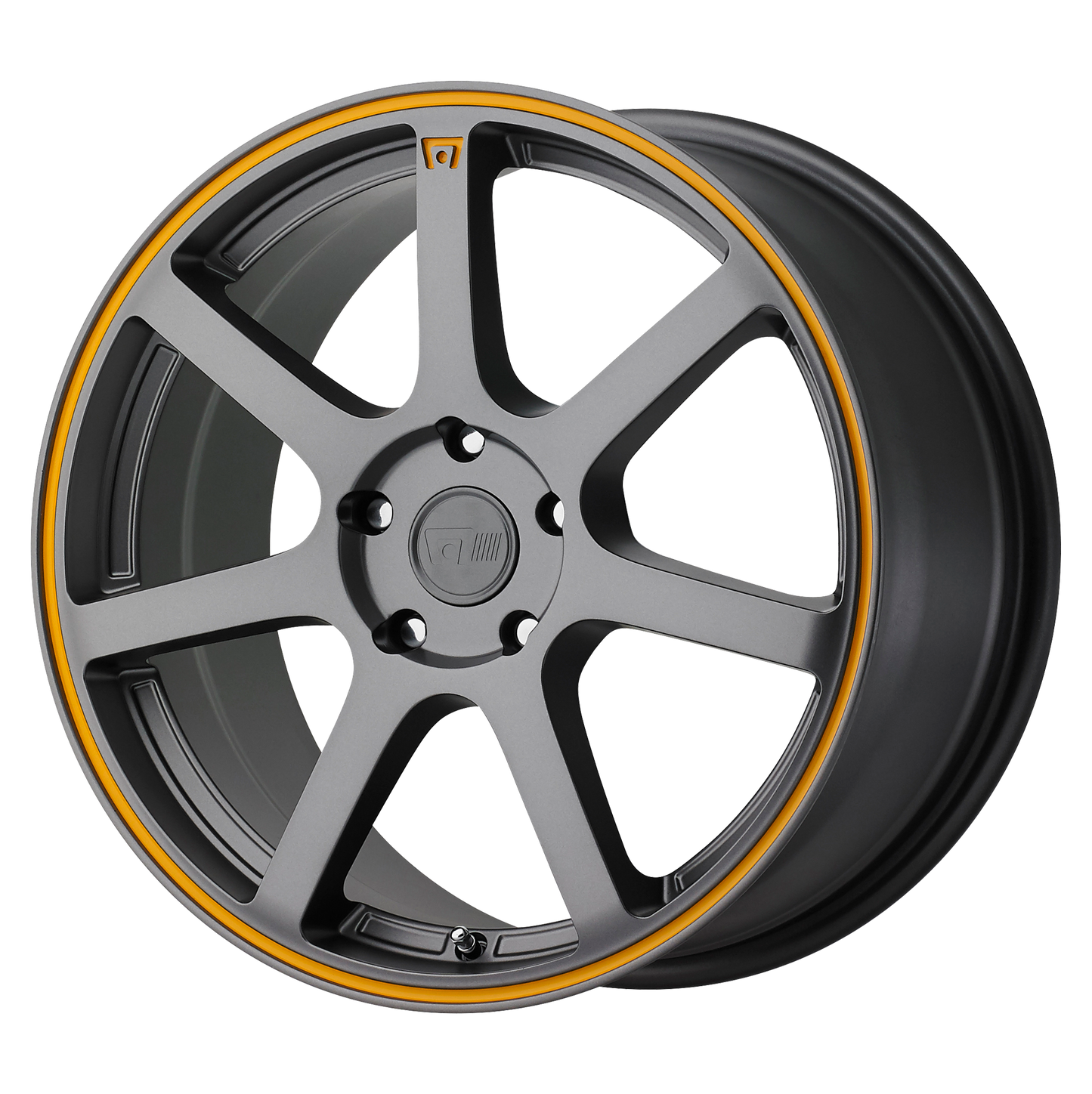 18x8 Motegi MR132 Matte Gray Orange Stripe Wheel 5x120 (35mm)